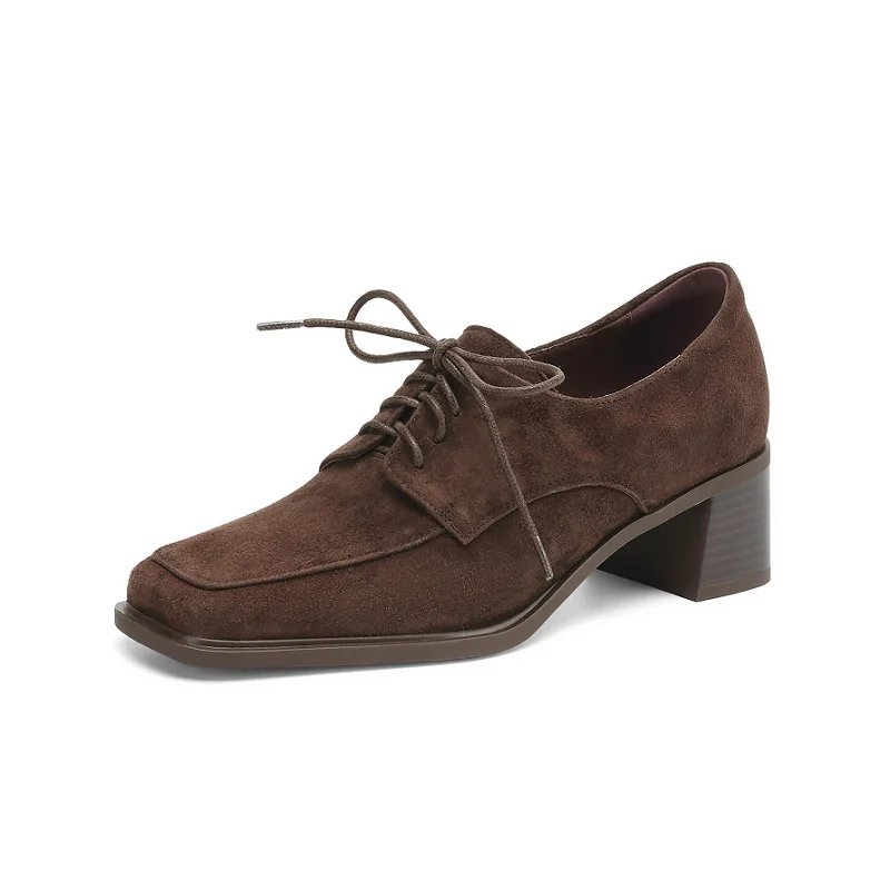 

Новый дизайн, туфли-лодочки на массивном каблуке, женские лоферы, туфли-лодочки на блочном каблуке со шнуровкой и квадратным носком, винтажные модельные туфли для карьеры, большие размеры 34-42