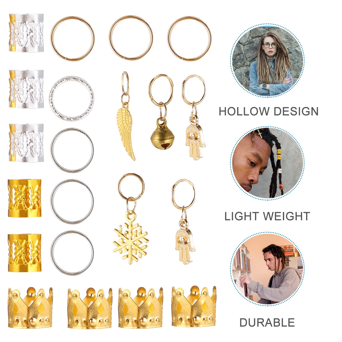 172 قطعة حلية حلقات أصفاد شعر إبداعية ملحقات المجدل المجدل أنبوب تخريمي للنساء