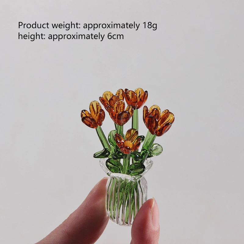 Handgemaakte glazen kleine bloemen, glazen simulatieboeket, verse bloemarrangement, eeuwigdurende bloemdecoratie voor op het bureau