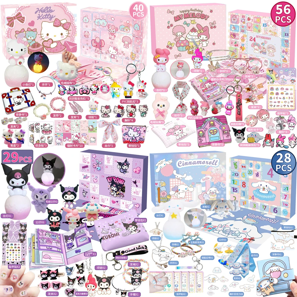 

Рождественский адвент-календарь Sanrio Cinnamoroll Melody Kuromi аниме мультфильм случайная фигурка орнамент брелок Kawaii подарок детская игрушка