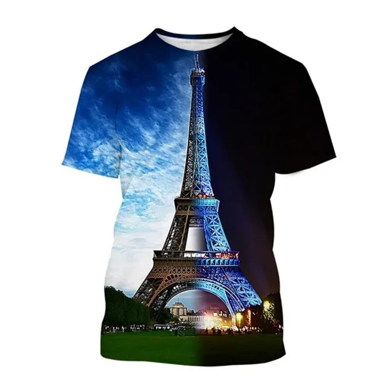 New Paris Eiffel Tower 3d Printed T-shirt For Men And Women France Tops Casual Oversized Short Sleeve T-shirts Men Clothes Gifts