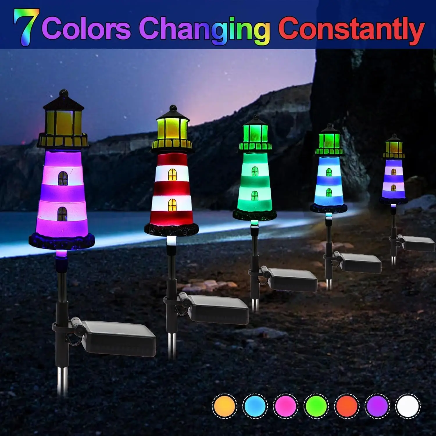 Lighthouse Solar Lights Outdoor,2 Packs Outdoor Waterproof, Solar Trail Lights ,walkways Garden Decor for Outside