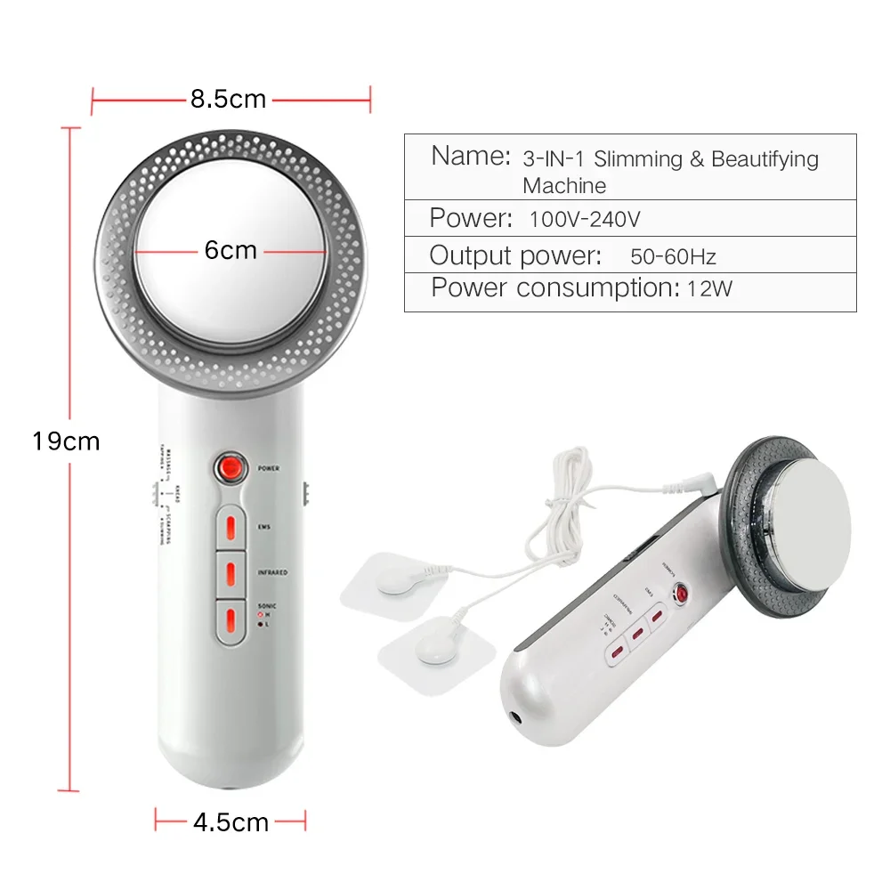 3 in 1 Facial Lifting EMS Infrared Ultrasonic Body Massager Device Ultrasound Slimming Fat Burner Cavitation Face Beauty Machine