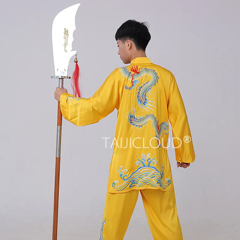 Embroidered Tai Chi Suit for Men, Golden Embroidered Tai Chi Performance Suit, Silk Dragon Tour of the World akko 3108 v2 world tour beijing akko cs sakura