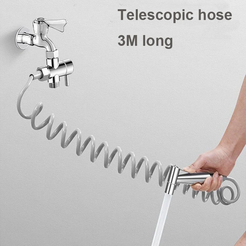 3-Wege-Umstellventil-Bidet-Sprühset aus Messing mit Edelstahldüse, G1/2-Dusch-/Wasserhahn-Adapter, Schlauch und Wandmontage – Detail 2