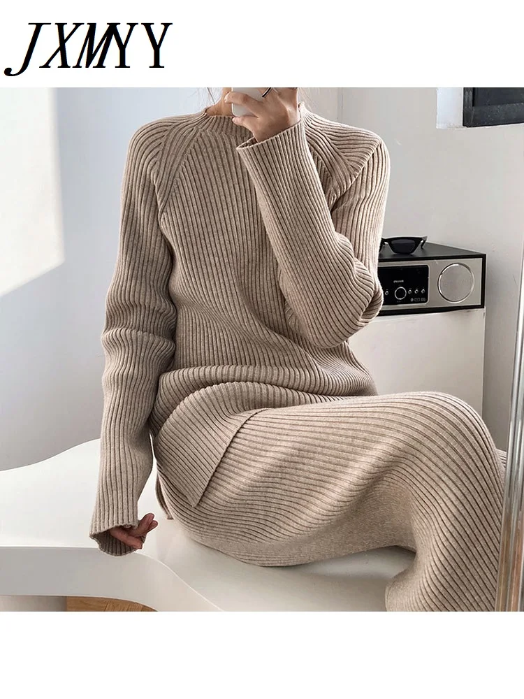 Women's Open Knit Sweater Set, Wide Leg Pants, Warm, Korean Version, Casual, Retro, Winter Clothing, Lazy, New, Fashion, 2 Pcs