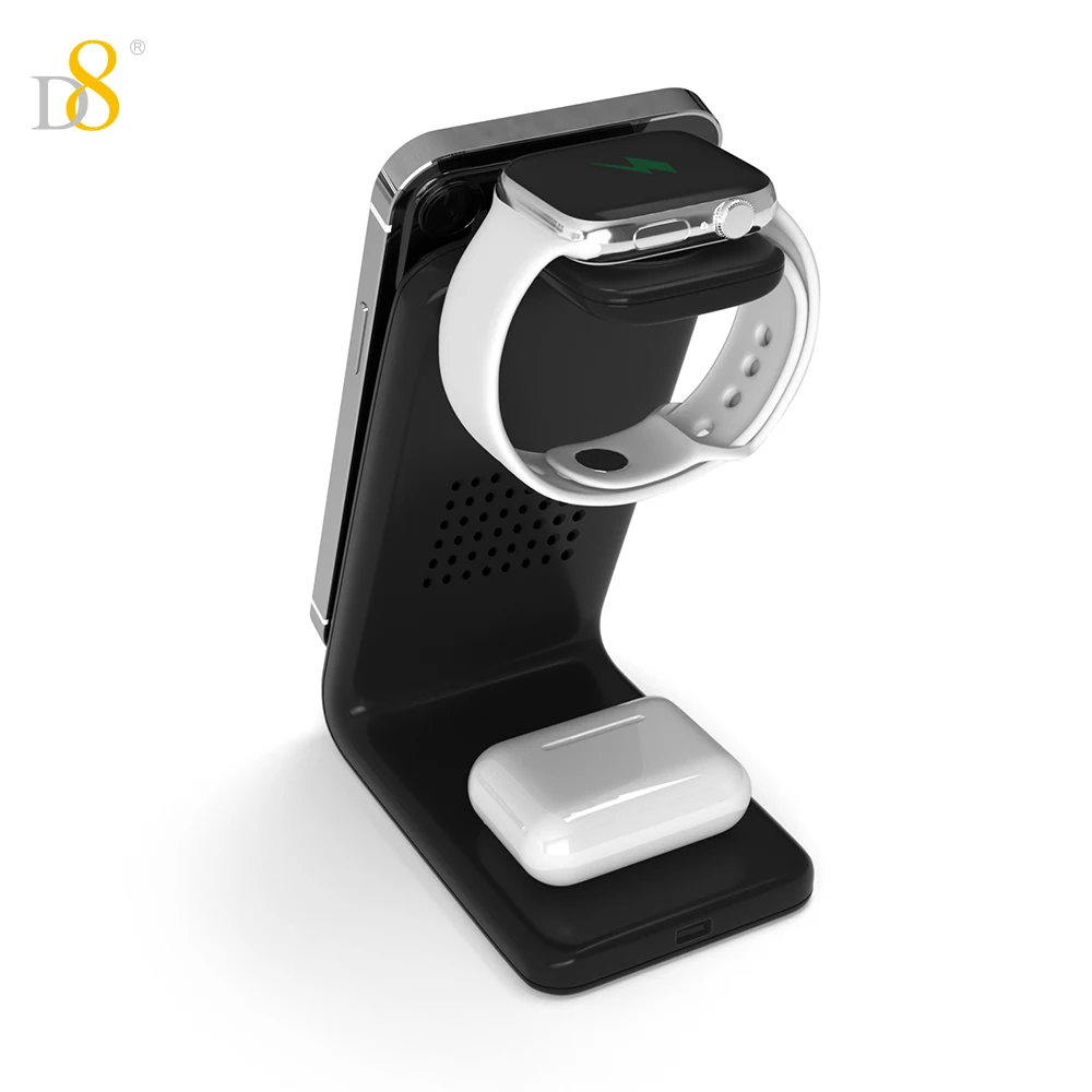 D8 Wireless 3-in-1 Magnetic15w Fast charging station compatible with Apple iWatch 7/6/ Apple AirPods Pro/ Apple iPhone 16/15/14