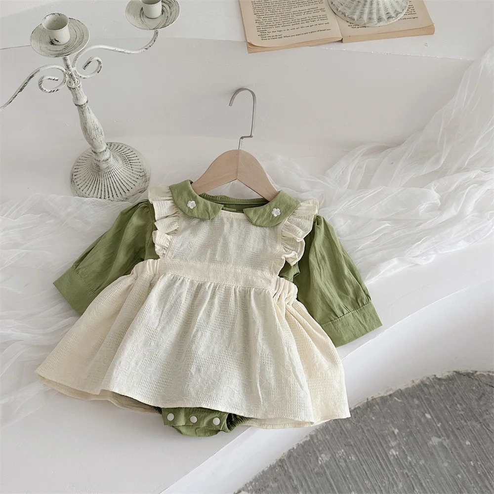 Autumn New Baby Long Sleeve Bodysuit Newborn Infant Cotton Jumpsuit Toddler Girl Sleeveless Dress Set Baby Clothes