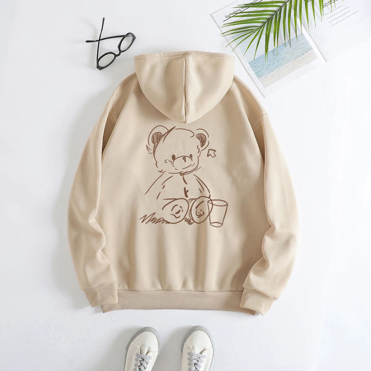 Woman y2k hoodie Cute line bear print pattern women clothing graphic harajuku hoodie 2024 winter Long sleeve sweatshirt for girl