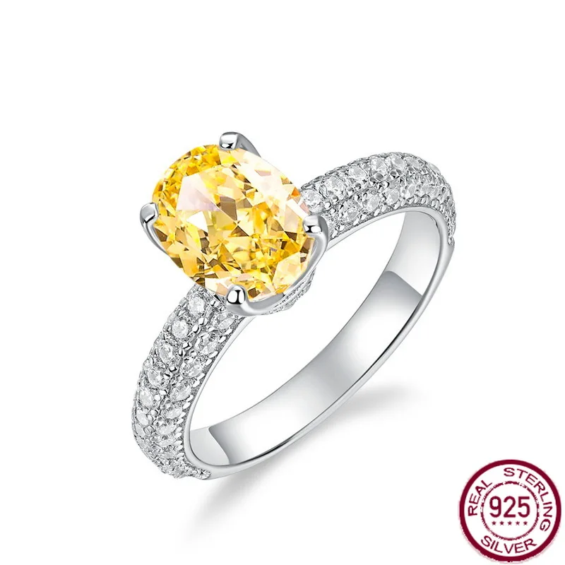 

New S925 Pure Silver High Carbon Diamond Ring Simple Egg shaped 4-carat European and American Fashion Wedding Jewelry