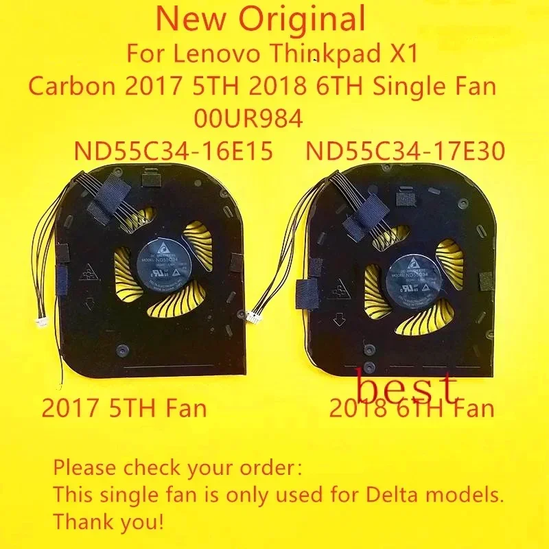 New Original laptop cooling fan for Lenovo ThinkPad X1 Carbon 2017 5th 2018 6th single fan 00ur98 4 ND55C34-16E 15 ND55C34-17E30