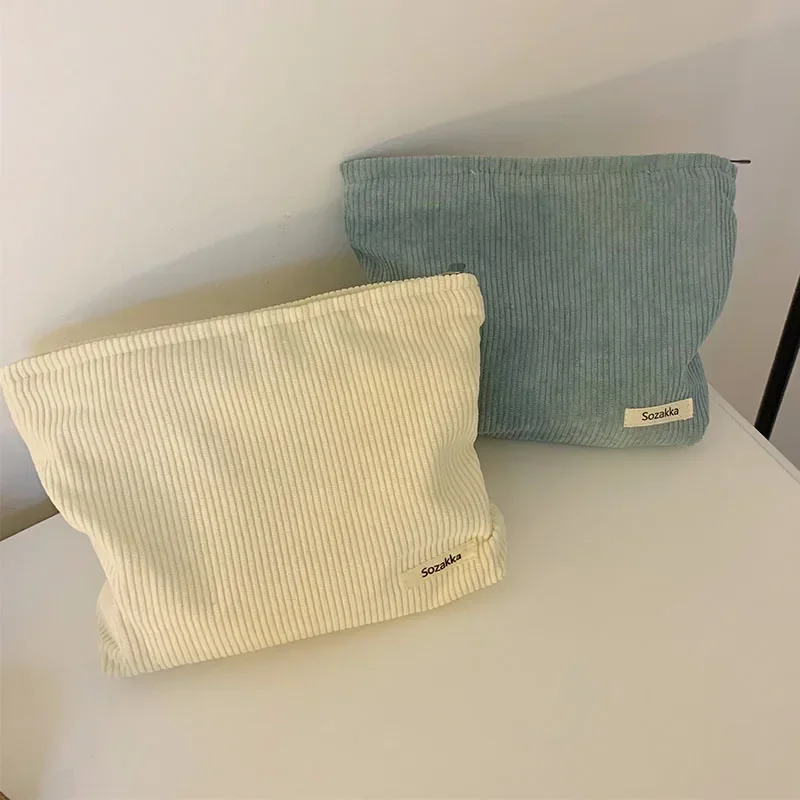 Bolsa grande de pana para cosméticos, neceser de viaje con cremallera, organizador de cosméticos, almacenamiento de belleza, accesorios de viaje