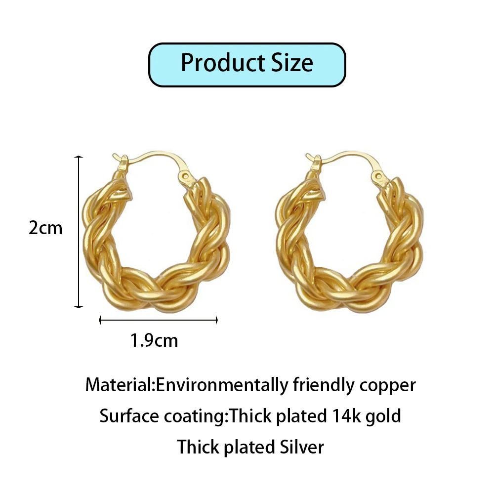 Vintage Exaggerated Personality 14K Gold Plated Woven Twists Hoop Earrings For Women Party Hiphop Fashion Jewelry Accessories