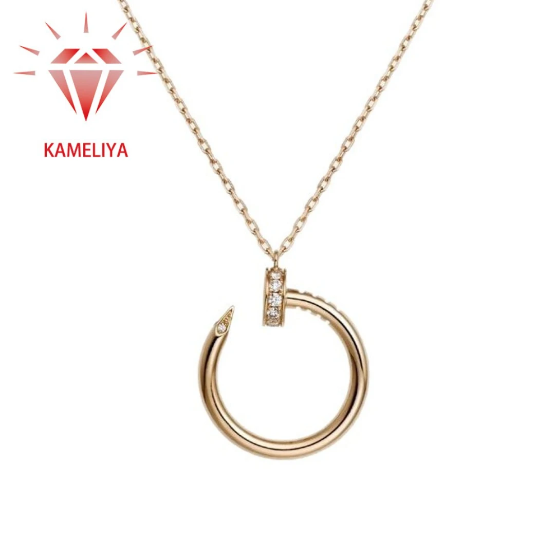 

KAMELIYA S925 Sterling Silver Nail Pendant Necklace Choker Necklace for Women Zircon Clavicle Chain Gold Plated Trendy Jewelry