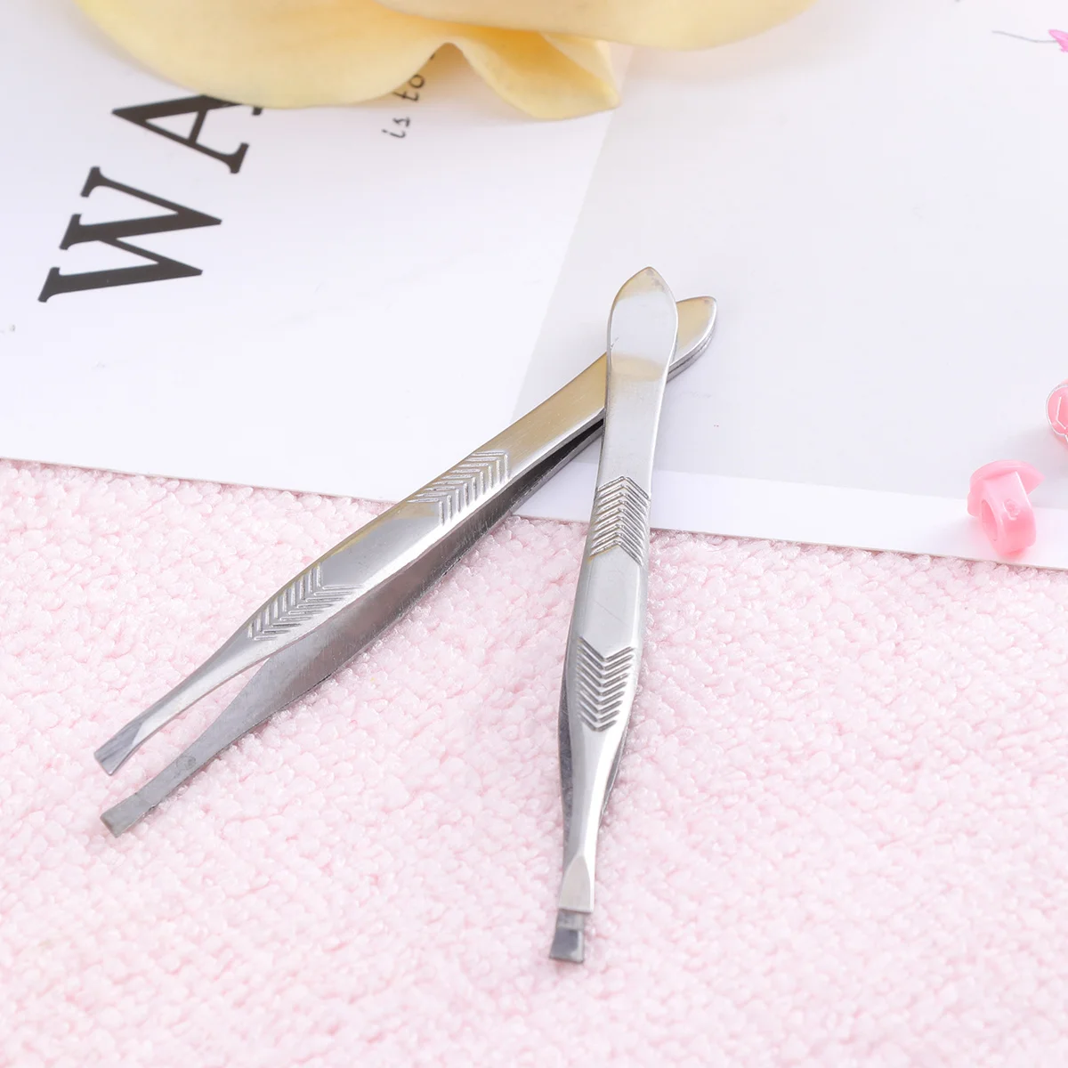 

2pcs Stainless Steel Eyebrow Tweezers Set Anti-Slip Flat Diagonal Mouth Hair Removal Tool For Ingrown Hair Splinters Precision