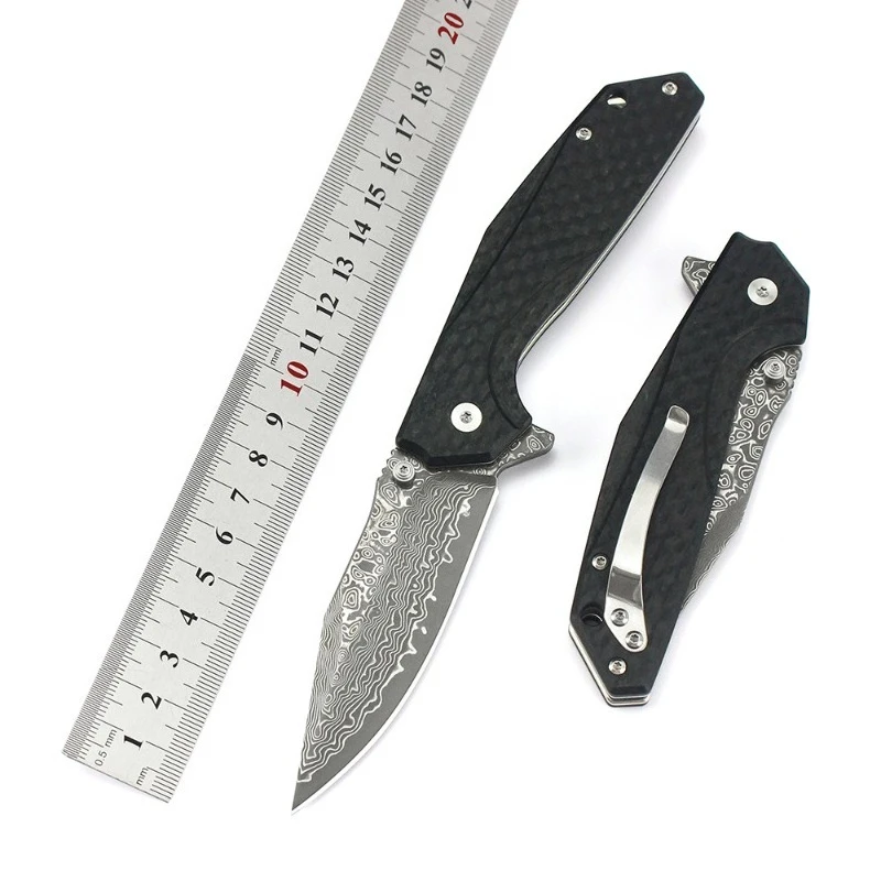 

New DM016 Outdoor Camping Folding Knife 76-layer Damascus Blade G10 Handle Pocket Survival Tactical Hunt Utility Knives CED Tool