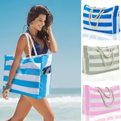 New Bohemian Striped Shoulder Bags Large Capacity Canvas Zipper Travel Bag Women Camping Swim Pool Bag Beach