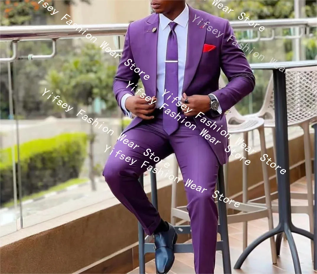 

Purple Boyfriend Suit Jacket Pants Man Elegant Set Luxury Clothing Designer Wedding Ceremony Blazer Trousers Outfit Peaked Lapel