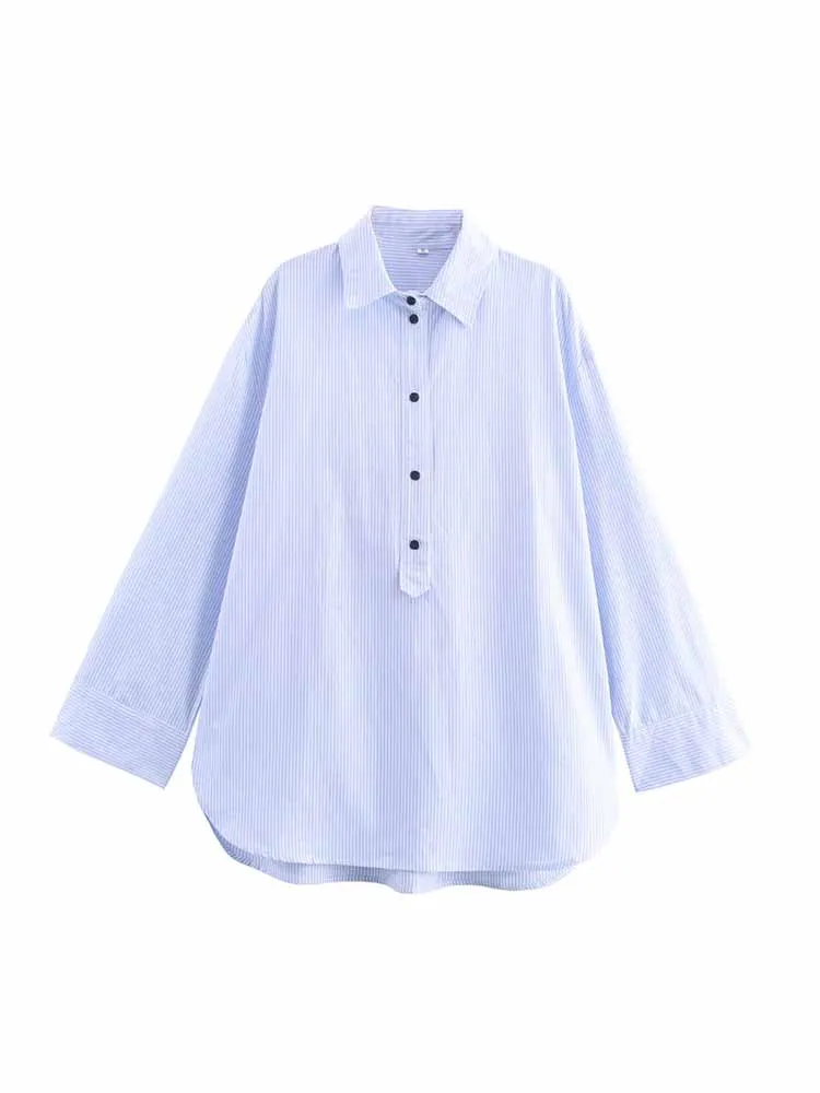 

Европейский и американский стиль, осенняя новая модная тенденция, женская одежда, свободная универсальная повседневная полосатая рубашка с длинными рукавами