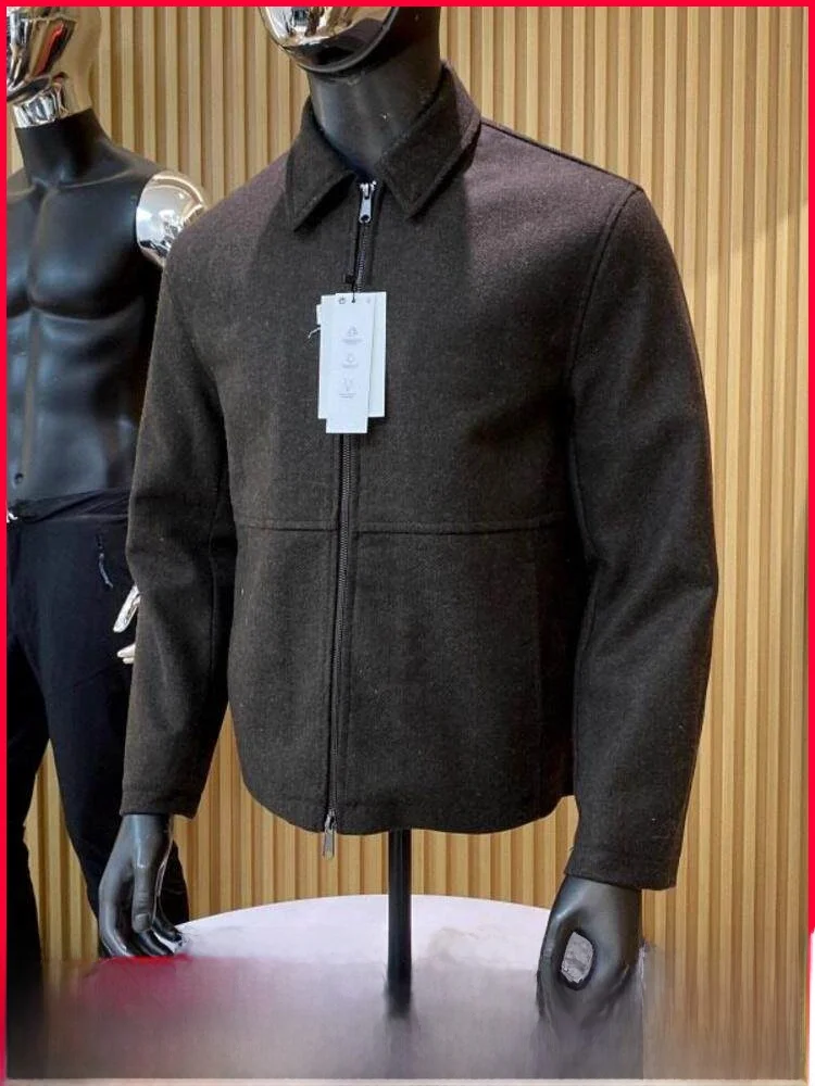 

Men's Business Casual Wool Blend Jacket Zipper Closure Long Sleeve Warmth Youth Fashion Cleanfit Style Side Seam Pocket