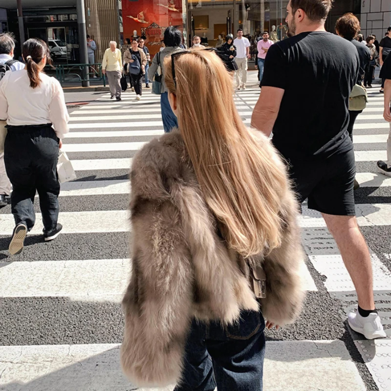 Women's Faux Fur Blended Fur Fall/Winter Long Sleeve V-Neck Korean Clothing Winter Wear Slim Fit Fashion Women Coat