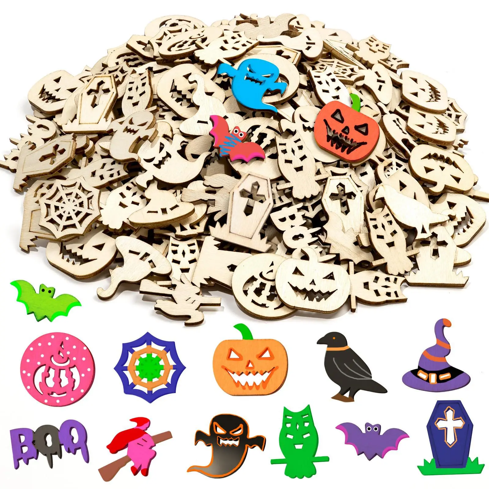 

60 шт. Хэллоуин незавершенные деревянные ломтики Diy вырезы ручной работы украшения украшения для фестиваля вечеринка подвесной орнамент