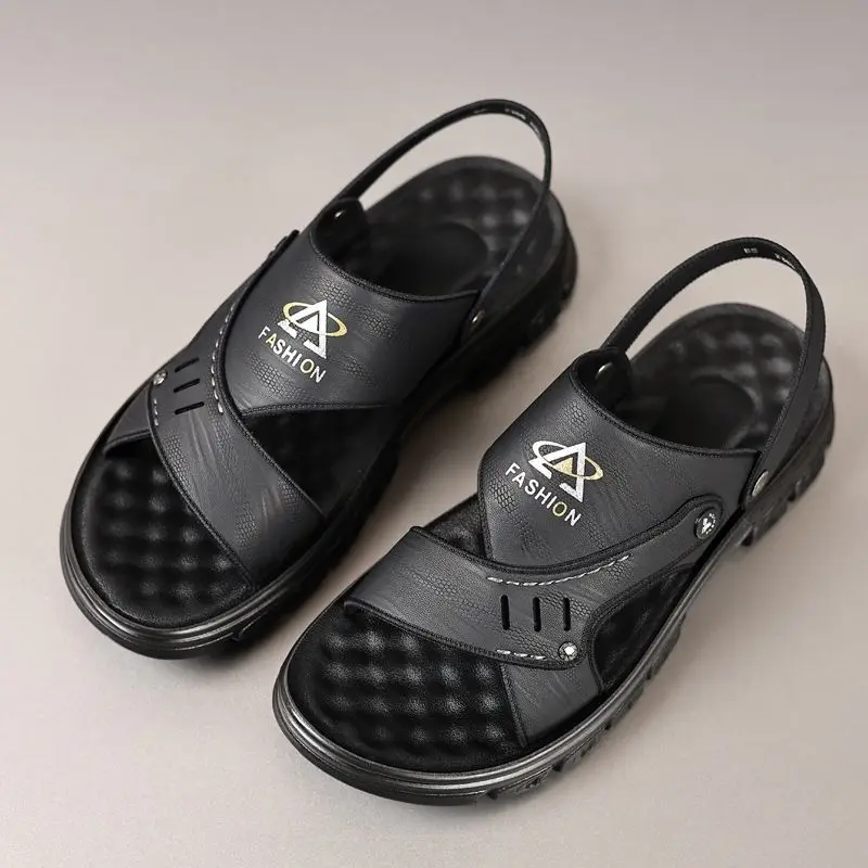 Slippers Hiking Men's Sandal Genuine Leather Soft Male Shoe Indoor Outdoor Open Beach Trekking Ankle Wrap Pvc New Design 2024 39