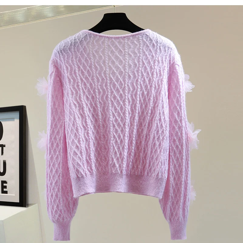 الفاخرة الماس ثلاثية الأبعاد الأزهار متماسكة البلوزات الملابس النسائية تصميم شيك بلوفر مغزول الخريف الربيع معاطف قصيرة بلايز سترة جديد