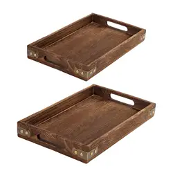 Wooden Serving Tray with Handle Eating Tray Convenient for Bar, Kitchen, Dining Room Lightweight Stylish Durable Rustic