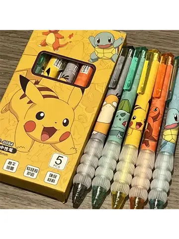 5pcs Pokemon Pikachu Gel Pen Cute Anime Cartoon Charmander Squirtle Press on Gel Pen Stationery School Supplies Holiday Gifts