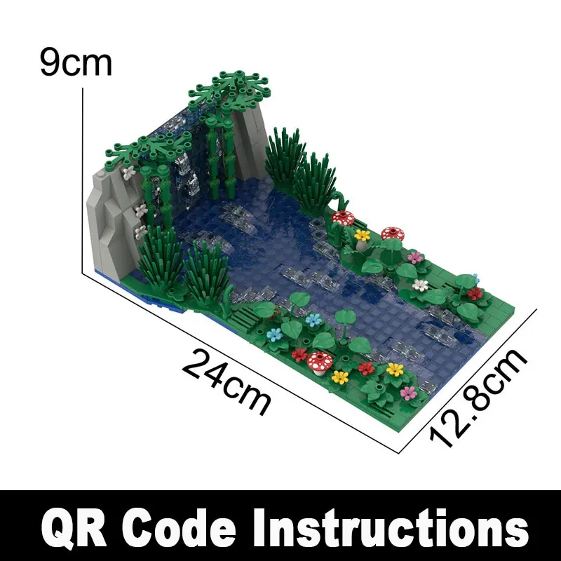 

647Pcs Waterfall Building Blocks Set MOC Pond Mushroom Flower Creative Bricks Educational Construction Toys For Kids Gift
