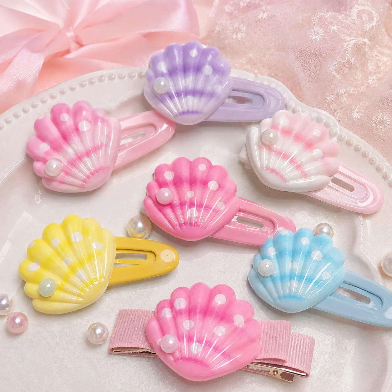 Pastel Seashell Resin Charms with Pearl Kawaii Flatback Cabochons for Slime Phone Case Hair Clip Keychain DIY Crafts