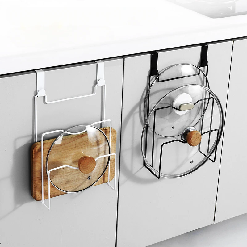 Pan Lid Storage Rack Door Mount Pot Cover Organizer Holder Kitchen Accessories Chopping Board Rack Cabinet Door Storage Shelf