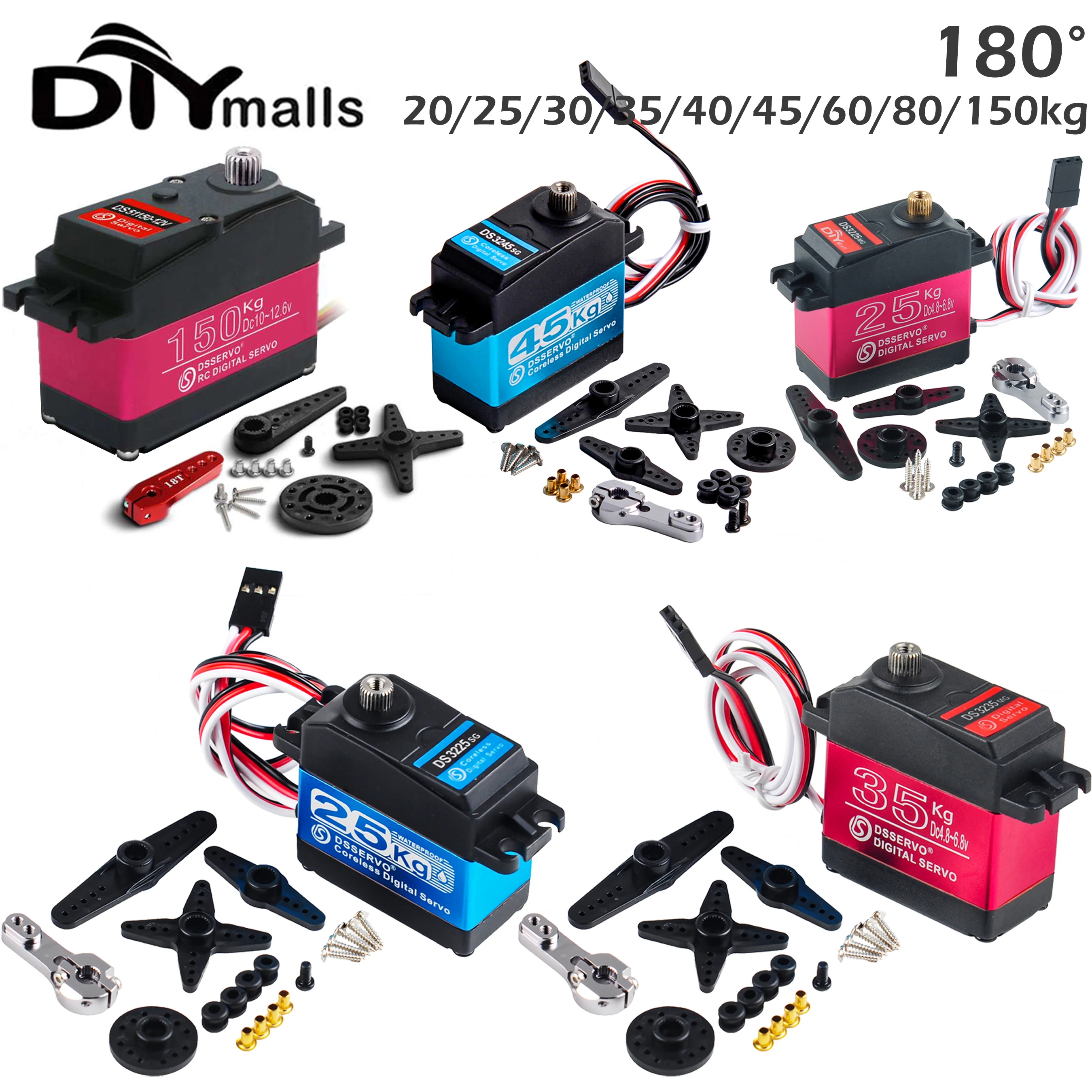 20/25/30/35/40/45/60/80/150kg Digtal RC Coreless Servo 180 Waterproof High Torque Servo DS3218 DS3225 DS3230 DS3235 DS5160 PRO