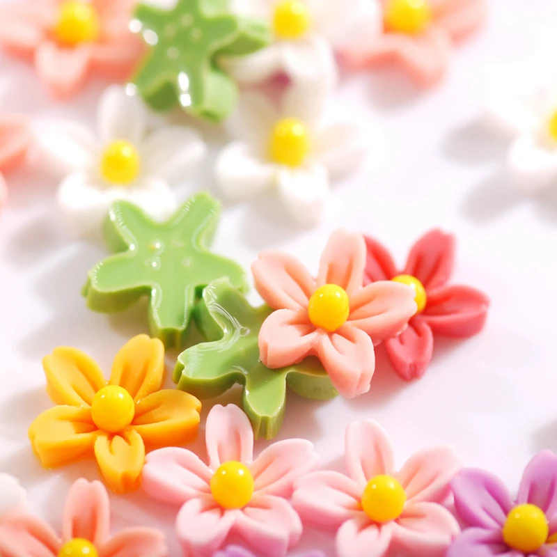 100 Pcs New 7mm Cute Mixed Mini Flower Flat Back Resin Cabochons Scrapbooking DIY Jewelry Craft Decoration Accessorie L66