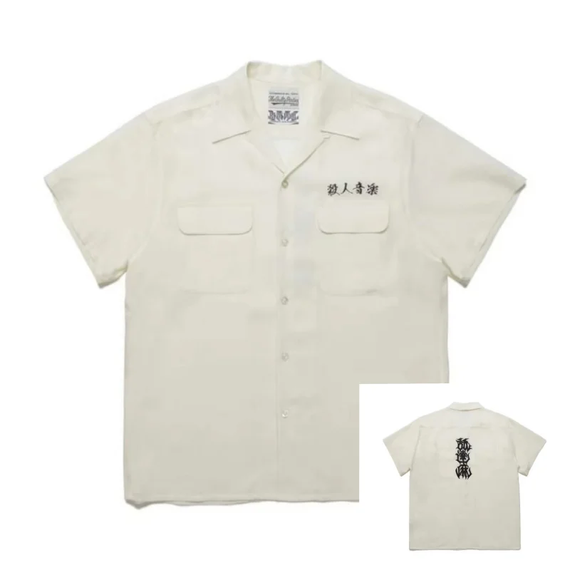 WACKO MARIA White Black High-end Embroidery Killer Music Hawaii Short Sleeve Shirt Summer Men's Women's Brand Shirt