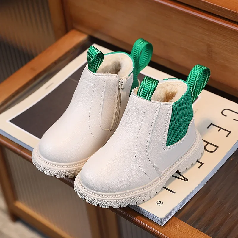 أحذية أطفال من الجلد الصناعي ، أحذية قطنية قصيرة ، نعل ناعم ، مبطنة ، ثلج ، مارتين ، مانعة للإنزلاق ، راحة ، كاجوال ، أولاد ، بنات ، أطفال ، شتاء