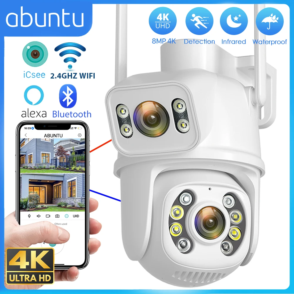 

8MP 4K Outdoor Wifi Surveillance Camera Dual Screens Wireless Security Camera Human Detction Tracking UHD CCTV Webcam ICSEE APP