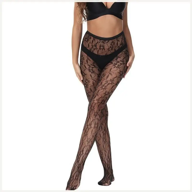

Women French Sheer Mesh Pantyhose Stockings Aesthetic Elegant Hollowout Flower Patterned Tights Leggings