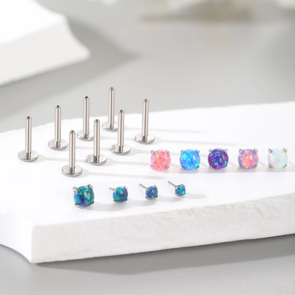 1Pc Titanium Threadless Ends Push Pin Labret Stud Lip Piercing Opal Ear Cartilage Helix Ear Tragus Stud Body Piercing Jewelry