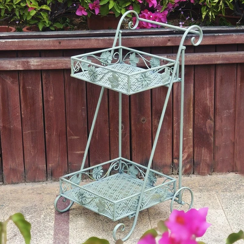 Retro double-layer flower stand, shelf, balcony, courtyard, potted plants and green plants display stand