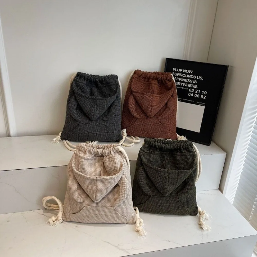 Fashion Hoodies Women‘s Backpack Large Capacity Bull Horn Hat Drawstring Backpack Solid Color Hat Backpack Women