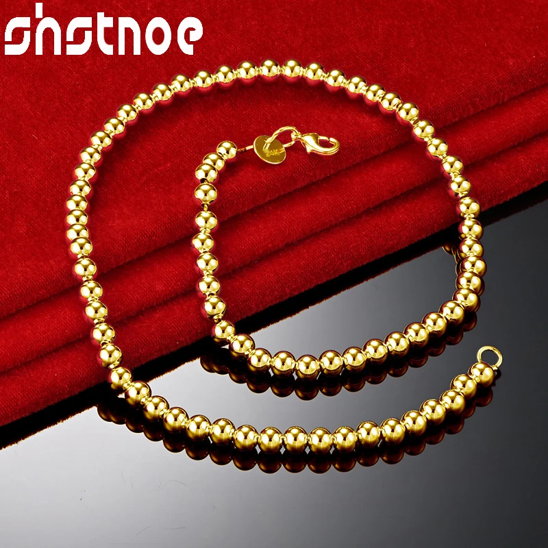 Shstone ลูกปัดสร้อยโซ่ทอง24K 6mm เรียบสำหรับผู้หญิงแฟชั่นงานเลี้ยงหมั้นงานแต่งงานเครื่องประดับคู่รัก kado ulang tahun