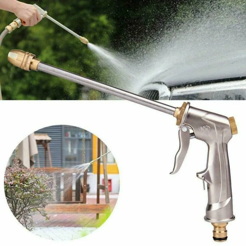 Full Metal Household Nipple Type Extended Rod High-pressure Car Wash Water Gun Pure Copper Head Electroplated Silver Gun Body