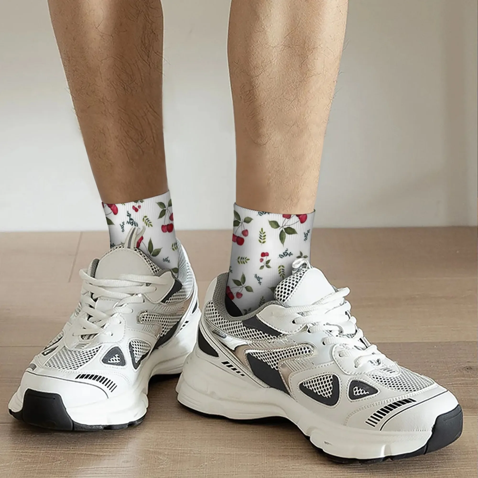 جوارب بنمط الفاكهة الحمراء، تصميم جرافيك عتيق مزين بالزهور، جوارب قصيرة، جوارب مضحكة مبتكرة، هدية كاجوال على طراز الهيب هوب قابلة للتنفس