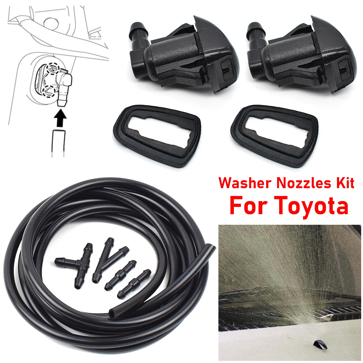 2x Car Windshield Washer Spray Wiper Nozzles Hose For Toyota E120 Corolla Camry Sienna Avensis T25 Corsa XV30 Hilux 85381AE020