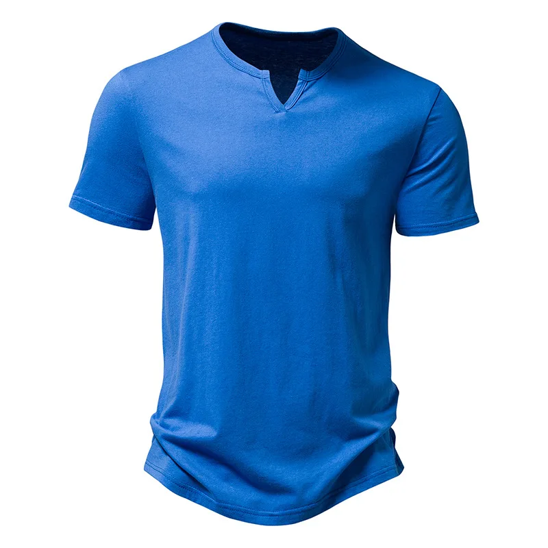 

2023 T-Shirt 100% Cotton Men Spring T Shirt Solid Color Tshirt Mandarin Collar Short Sleeve Top Summer Brand Slim Fit Tee Shirts