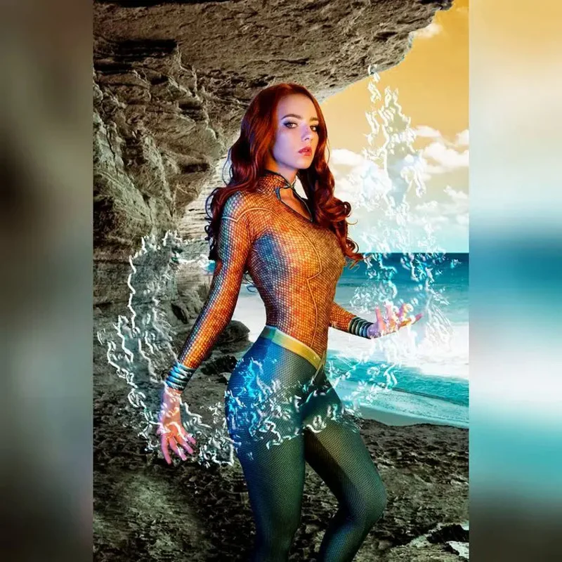 Neue Mera Cosplay Kostüm Frauen Superhelden Zentai Halloween Anzug Erwachsenen Kinder Bodys