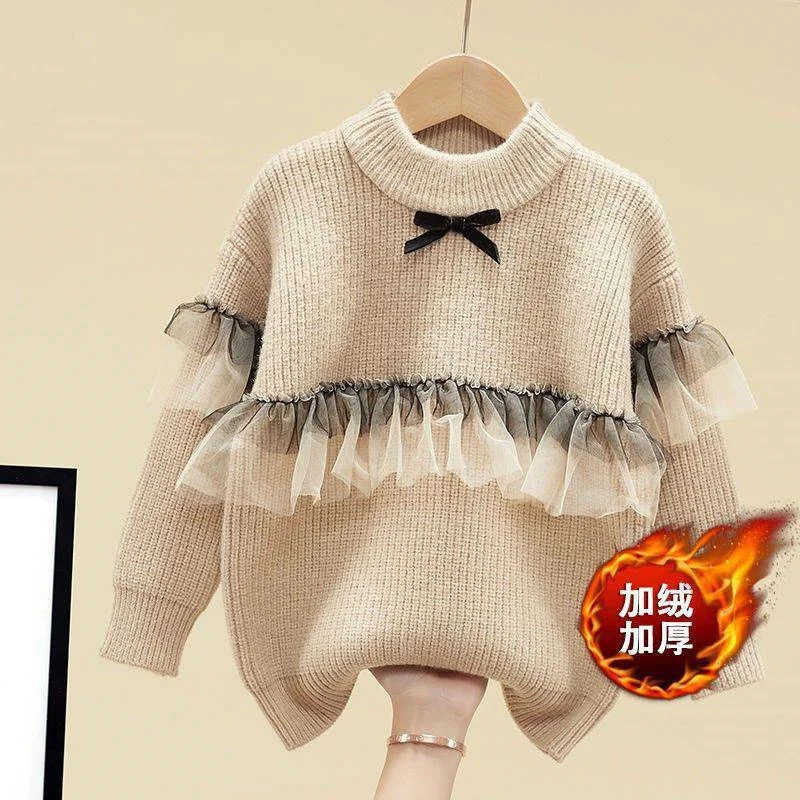 Girls Sweater Wool Coat Kids Tops Knitting 2024 Graceful Thicken Warm Winter Autumn Pullover Christmas Gift Sport Children's Clo