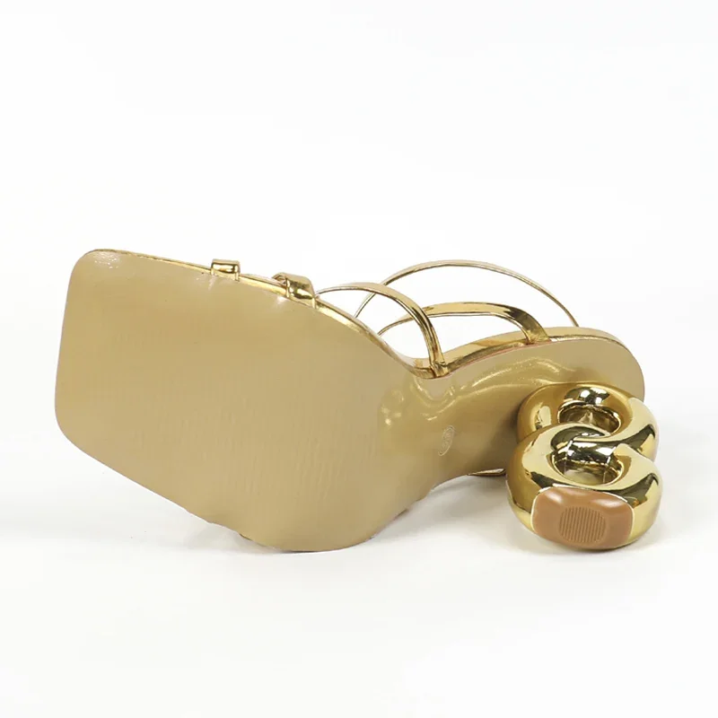 Luxury Women's Shoes Fashion Golden Narrow Band Square Toe Women's Sandals Designer High Heels Ankle Buckle Strap Ladies Shoes image 4